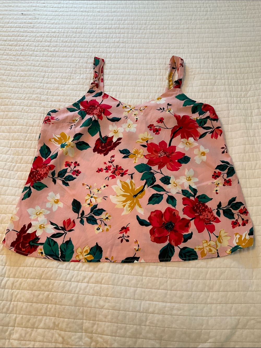 Old Navy Pink Floral Camisole with Red & Yellow Blooms